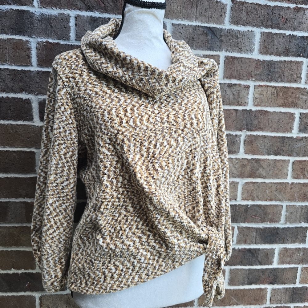 Ruby Rd Tan & Cream Cowl Neck Tie-Front Sweater – Petite Medium